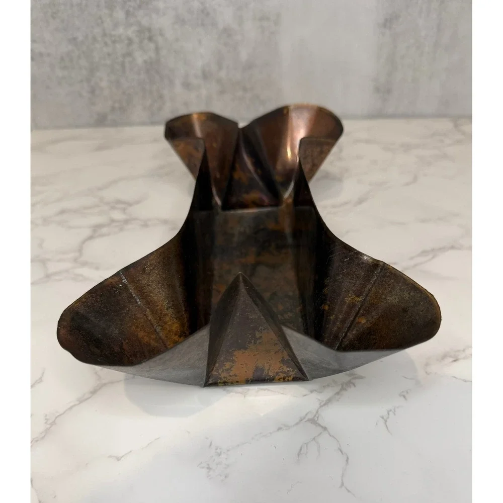 Terri Dallriva Copperworx Handcrafted Copper Fluted Bowl Artisan Metalwork 12in